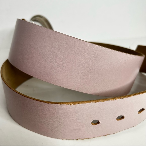 Vintage 90s Le Chateau Baby Pink Vegan Leather Belt Big Silver Buckle Wide S/M - Picture 6 of 15